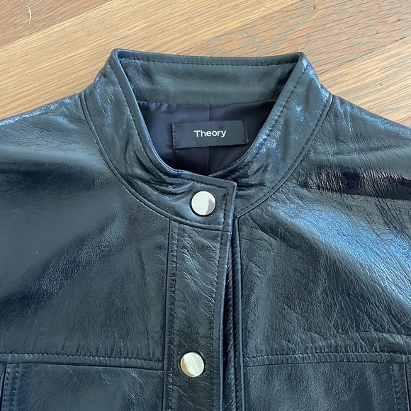 THEORY Mod Bomber Black Patent Leather Jacket - New With Tags - Picture 3 of 6